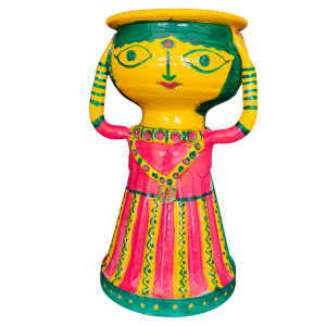 Hand-Painted Manjusha Art Earthen Doll | Traditional Folk Art Decorative Candle & Diya Stand | Eco-Friendly Return Gift