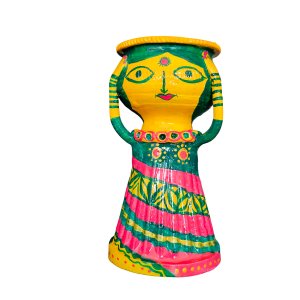 Hand-Painted Manjusha Art Earthen Doll – Traditional Terracotta Showpiece, Diya Stand, and Festive Tealight Holder