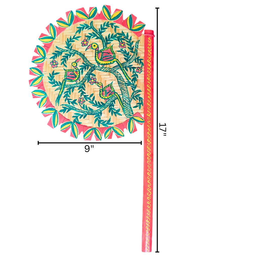 Handpainted Manjusha Art Bamboo Hand Fan with Bird Motif | Traditional Bihari Folk Art Decorative Pankha | Eco-Friendly | Festive Return Gift - Image 2