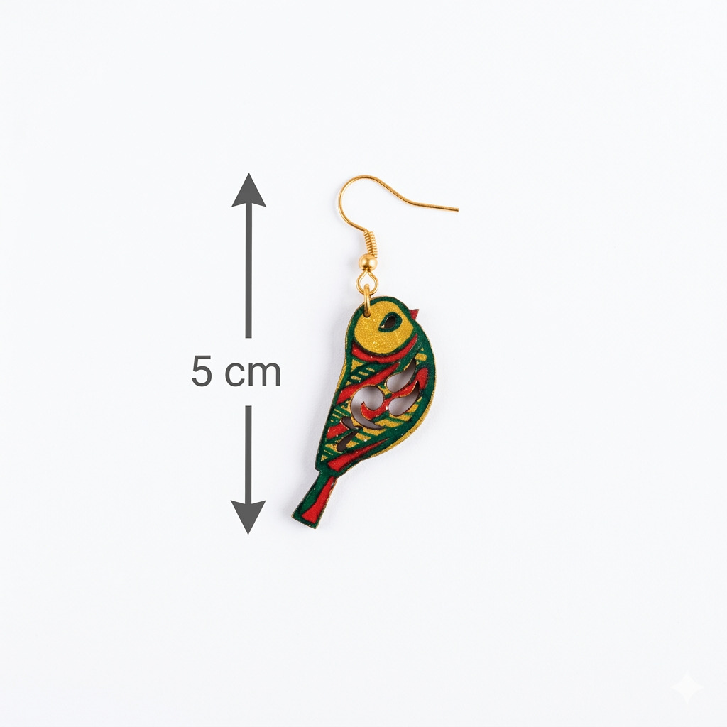 Handpainted Manjusha Art Parrot MDF Earrings | Traditional Folk Art Jewelry - Image 2