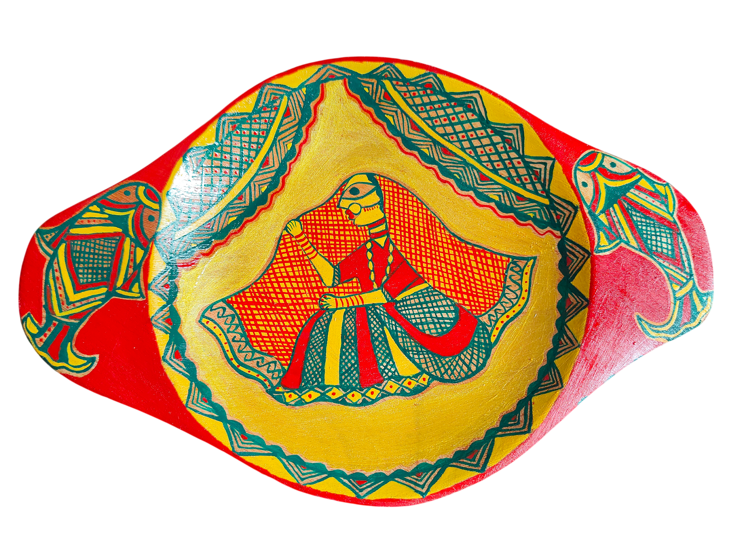 Hand-Painted Manjusha Art Wooden Platter | Traditional Bihari Folk Art Decorative Plate - Image 2