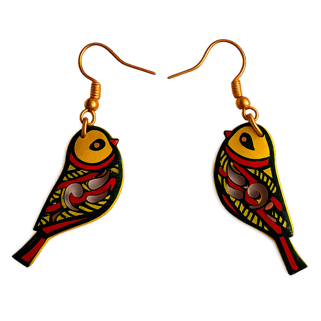 Handpainted Manjusha Art Parrot MDF Earrings | Traditional Folk Art Jewelry