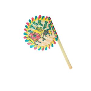 Hand-Painted Manjusha Art Bamboo Hand Fan | Mother & Baby Cow Motif | Traditional Manjusha Folk Painting | Handmade Indian Decor