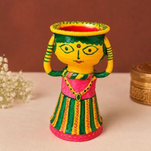 Hand-Painted Manjusha Art Earthen Doll | Traditional Folk Art Decorative Candle & Diya Stand | Eco-Friendly Return Gift