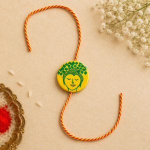 Hand-Painted Buddha Rakhi in Manjusha Art | Handmade Traditional Rakhi with Roli Chawal & Gift Box