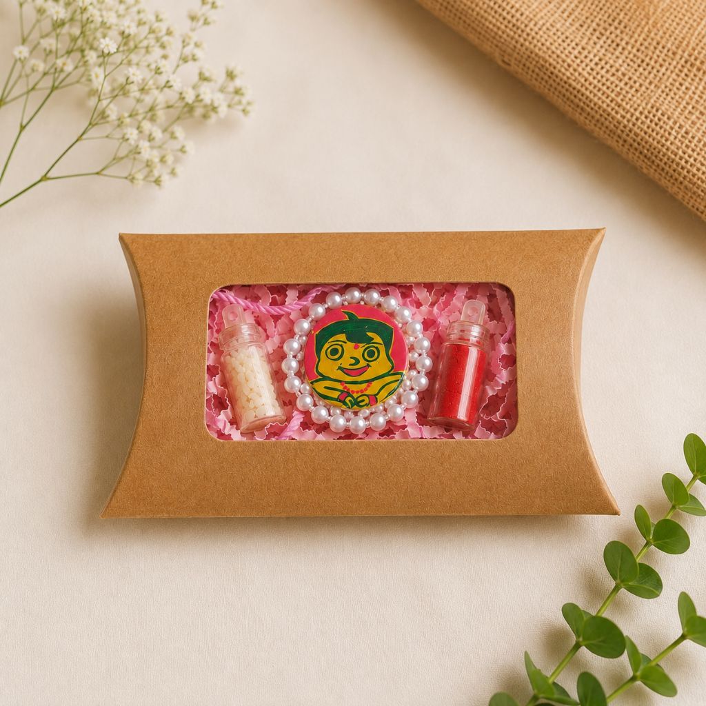 Hand-Painted Manjusha Rakhi for Kids | Traditional Bihar Folk Art Rakhi | Handmade Designer Rakhi with Roli & Chawal | Raksha Bandhan Gift - Image 2