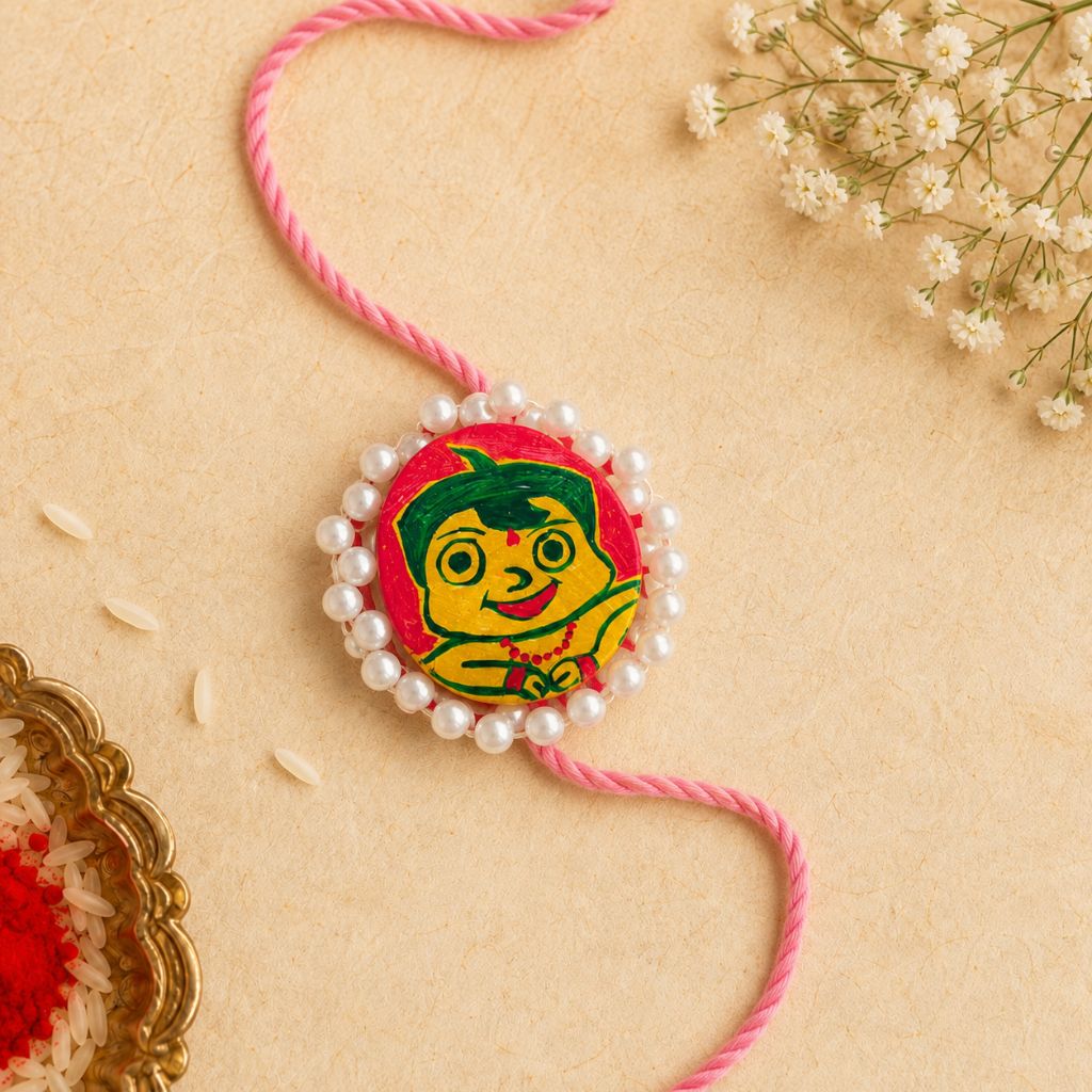 Hand-Painted Manjusha Rakhi for Kids | Traditional Bihar Folk Art Rakhi | Handmade Designer Rakhi with Roli & Chawal | Raksha Bandhan Gift - Image 3