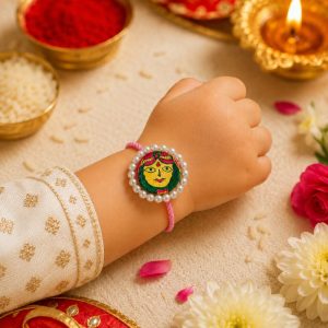 Hand-Painted Manjusha Krishna Rakhi for Kids | Traditional Bihar Folk Art Rakhi | Rakhi with Roli & Chawal | Raksha Bandhan Gift