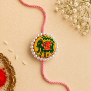 Hand-Painted Manjusha Art Rakhi | Handmade Traditional Rakhi with Roli Chawal & Gift Box | Unique Raksha Bandhan Gift for Brother