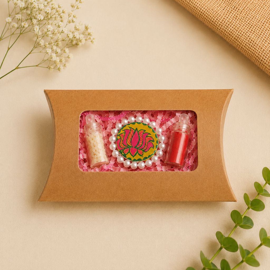 Hand-Painted Manjusha Lotus Rakhi | Traditional Bihar Folk Art Rakhi | Elegant Raksha Bandhan Gift - Image 3