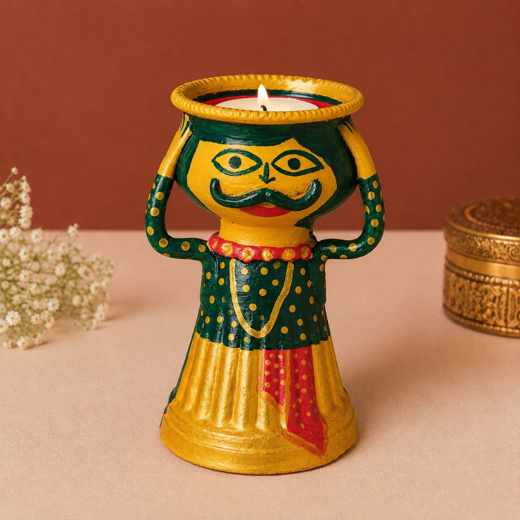 Manjusha Hand Painted Candle Stand & Decorative Showpiece | Traditional Indian Handmade Table Decor - Image 2