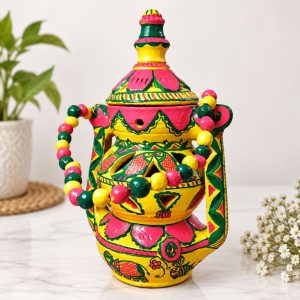 Hand Painted Manjusha Art Terracotta Lamp | Traditional Bihar Folk Art Hanging Lamp | Handmade Indian Home Decor