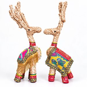 Hand Painted Manjusha Art Jute Deer | Handmade Traditional Indian Folk Art Decor