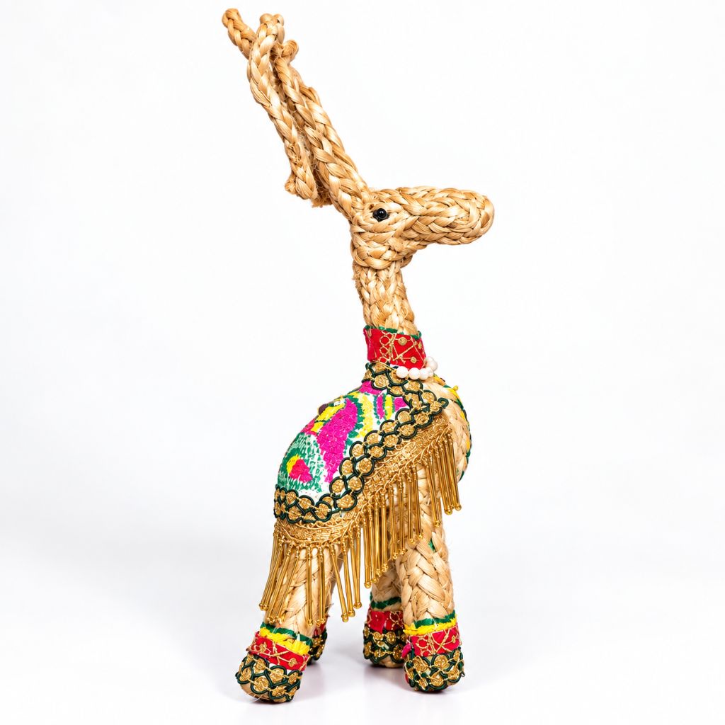 Hand Painted Manjusha Art Jute Deer | Handmade Traditional Indian Folk Art Decor