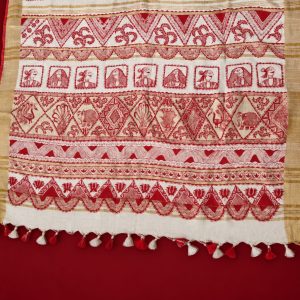 Hand Painted Manjusha Art Linen Cotton Saree with Blouse Piece | Handmade Saree