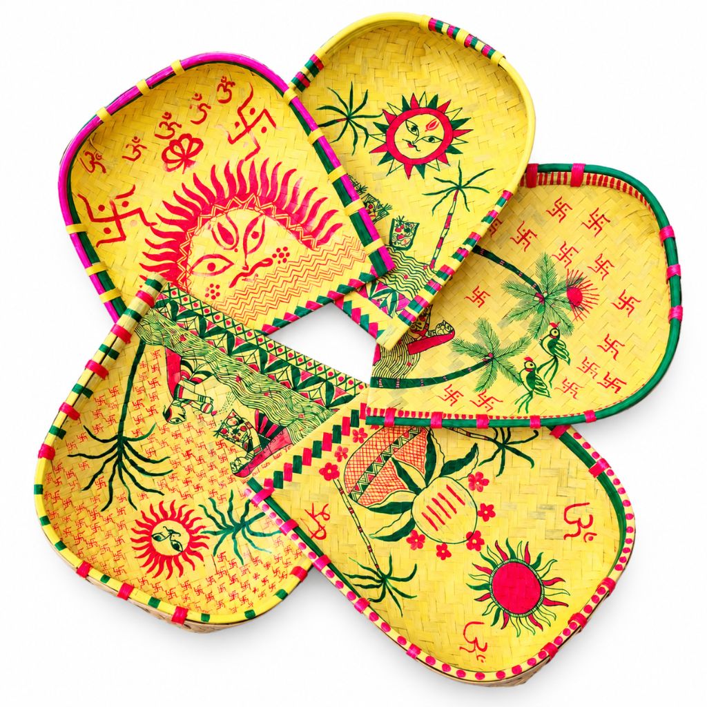 Hand-Painted Manjusha Art Bamboo Soop for Chhath Puja | Traditional Handmade Puja Basket