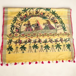 Hand Painted Chhath Puja Saree in Linen Cotton in Manjusha Art with Blouse Piece
